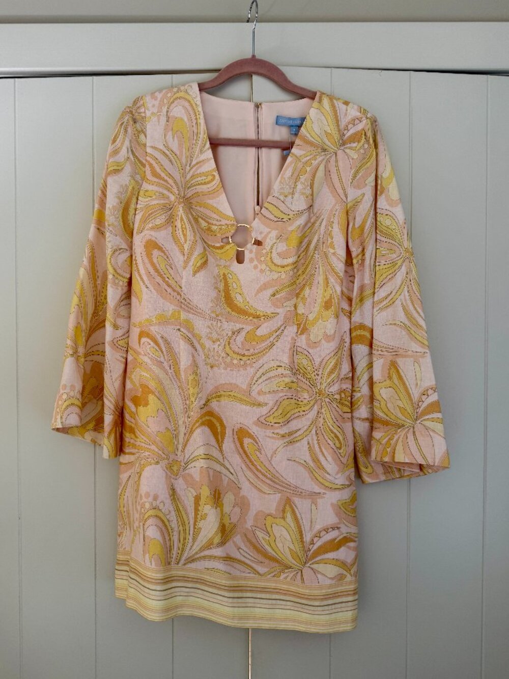 NWT Antonio Melani Pink Floral Paisley Shift Dress Gold Ring Size 6